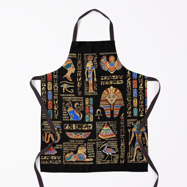 Item preview, Egyptian hieroglyphs and deities on black designed and sold by k9printart.