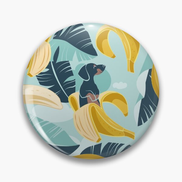 Item preview, Surrealistic tropical Dachshund bananas // aqua background navy blue dogs and banana fruit leaves designed and sold by SelmaCardoso.