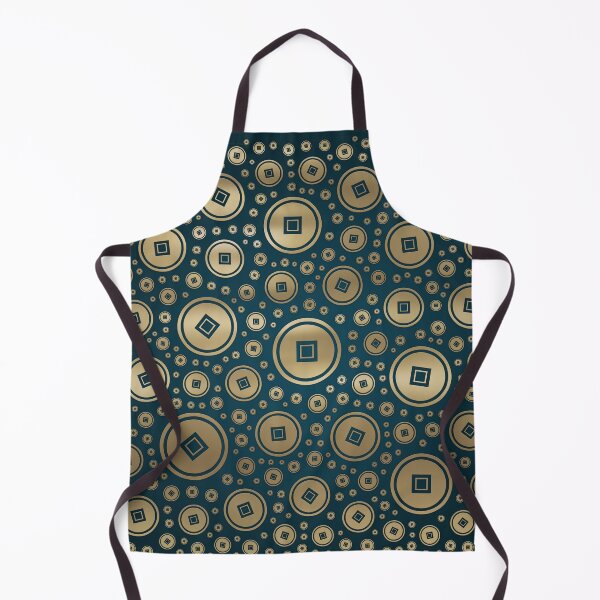 Item preview, Lucky Gold Chinese coins pattern on dark teal designed and sold by k9printart.