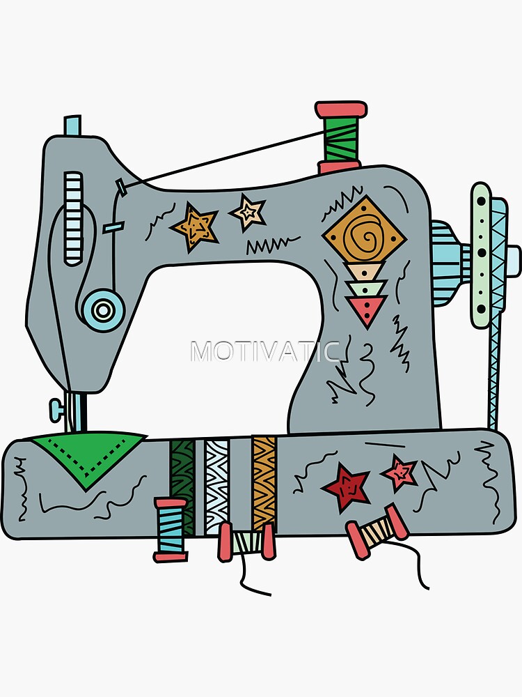 "Sewing Machine Doodle Art" Sticker by MOTIVATIC Redbubble