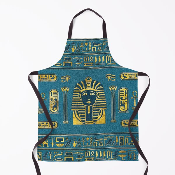 Item preview, Gold Sphinx head with Egyptian hieroglyphs on blue leather designed and sold by k9printart.