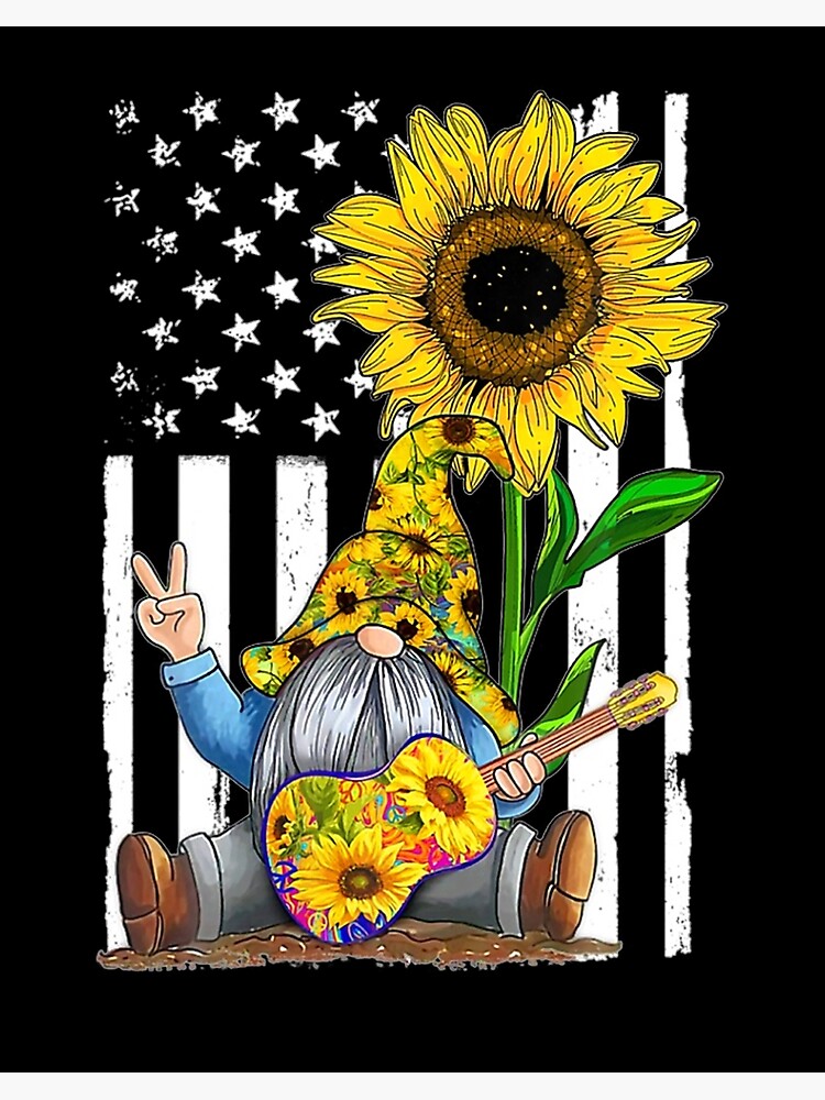 Sunflower Gnome Guitar American Flag Hippie Lover Art Board Print