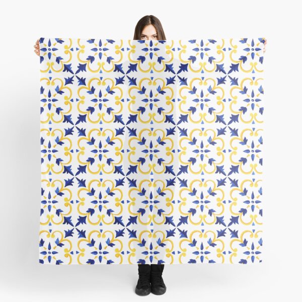 Azulejo Portuguese Tile Watercolor Artwork 3 Scarf