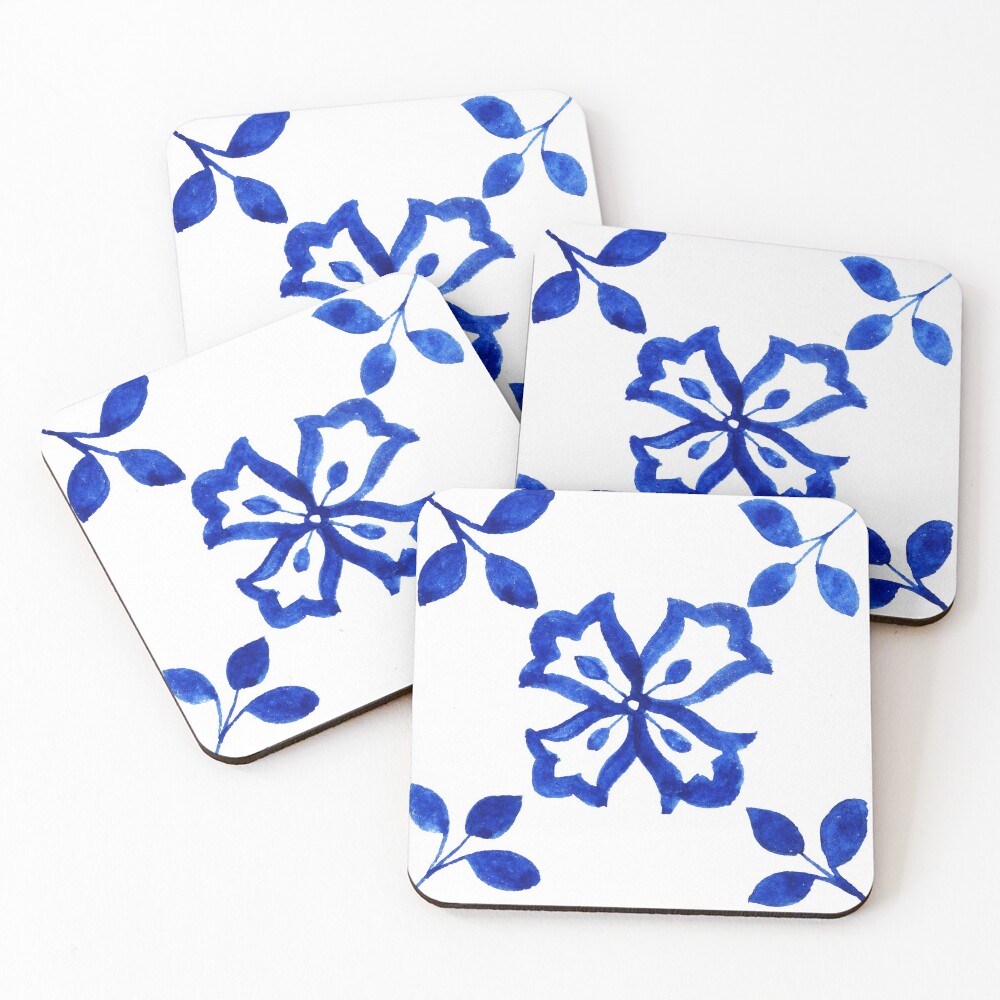 Azulejo Portuguese Tile Watercolor Artwork 9 Coasters (Set of 4)
