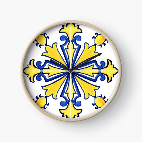 Azulejo Portuguese Tile Watercolor Artwork 10 Clock
