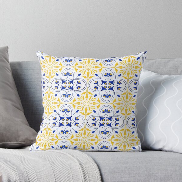 Azulejo Portuguese Tile Watercolor Artwork 13 Throw Pillow