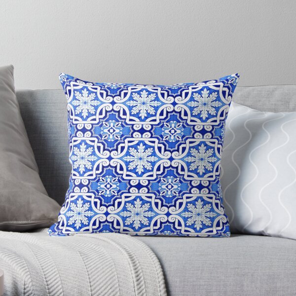 Azulejo Portuguese Tile Watercolor Artwork 16 Throw Pillow