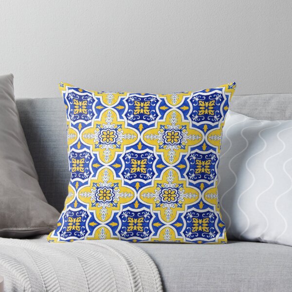 Azulejo Portuguese Tile Watercolor Artwork 21 Throw Pillow