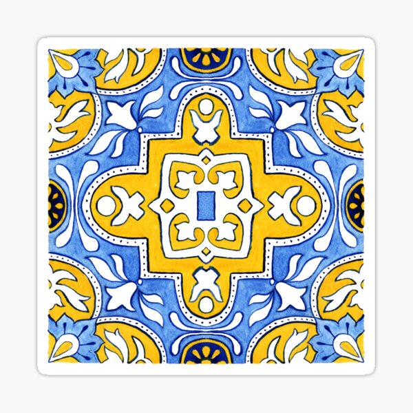 Azulejo Portuguese Tile Watercolor Artwork 23 Sticker