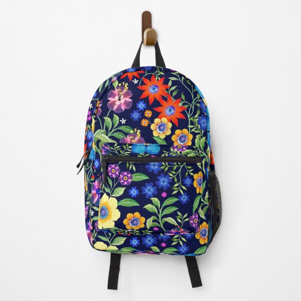 Item preview, Bright Floral Pattern with a Navy Blue Background designed and sold by Silvia  Ospina.