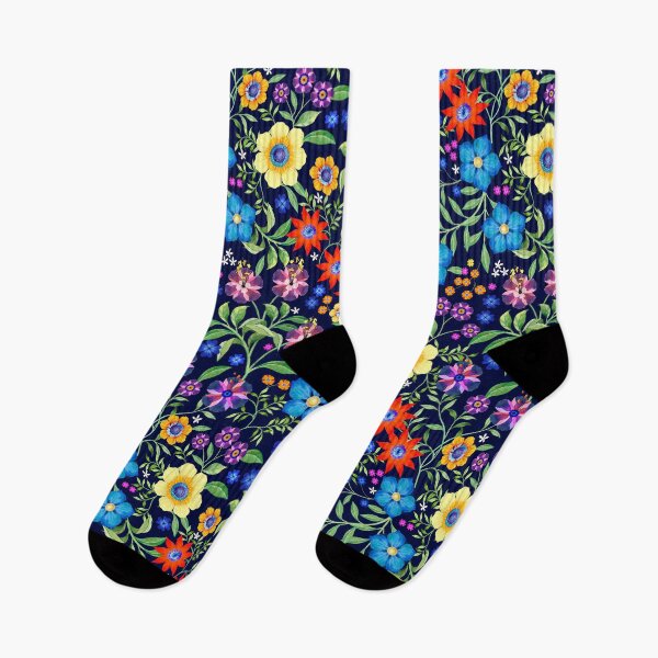 Item preview, Bright Floral Pattern with a Navy Blue Background designed and sold by Silvia  Ospina.
