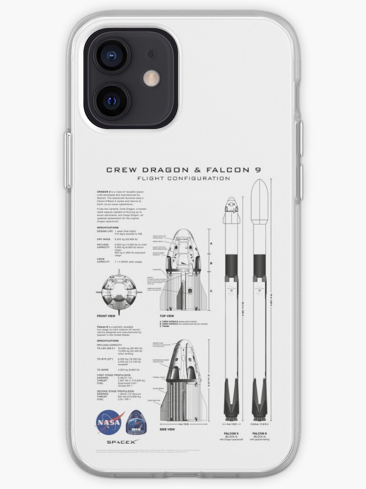 Nasa Spacex Crew Dragon Spacecraft Falcon 9 Rocket Blueprint In High Resolution White Iphone Case Cover By Rhorowitz Redbubble