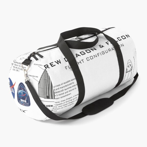 NASA SpaceX Crew Dragon Spacecraft & Falcon 9 Rocket Blueprint in High Resolution (white) Duffle Bag