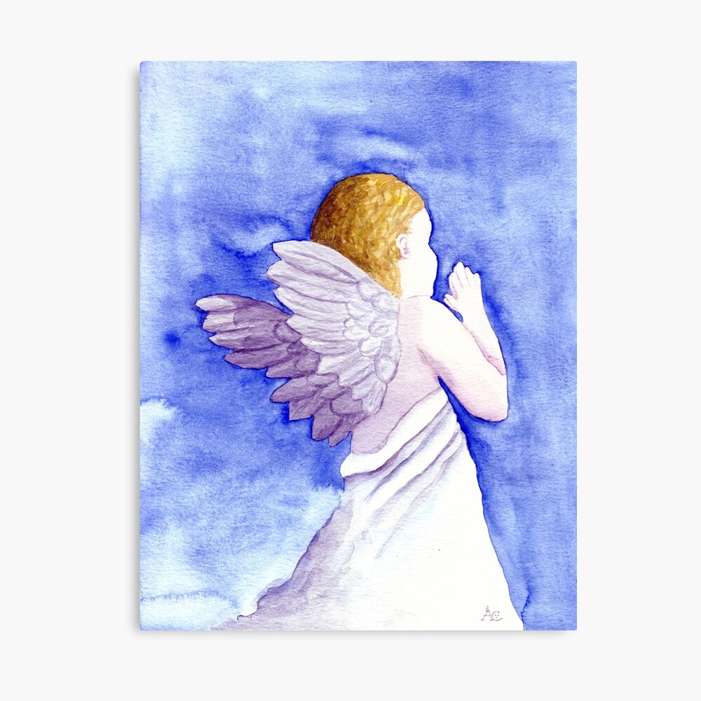 Impression Metallique Petit Ange Gardien Aquarelle Par Cacatuart Redbubble