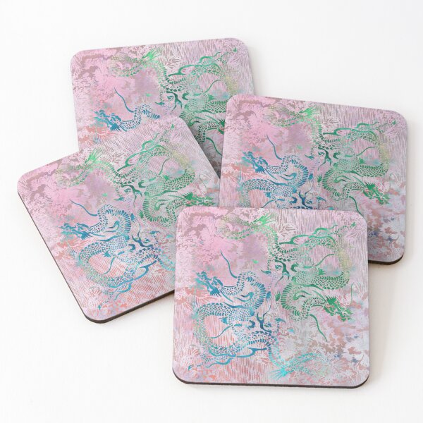 Item preview, Peony Dragons Antique Stencil  | Chinoiserie Chic Watercolor Print -  Petal Pin designed and sold by AndreaHelmArt.