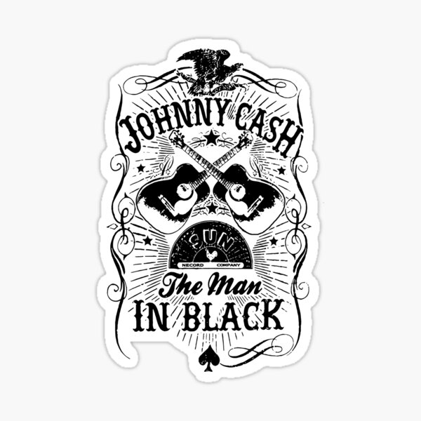 Johnny Cash Der Mann im schwarzen Jahrgang. Johnny Cash Mugshot. Musik. Grafikmaske Sticker