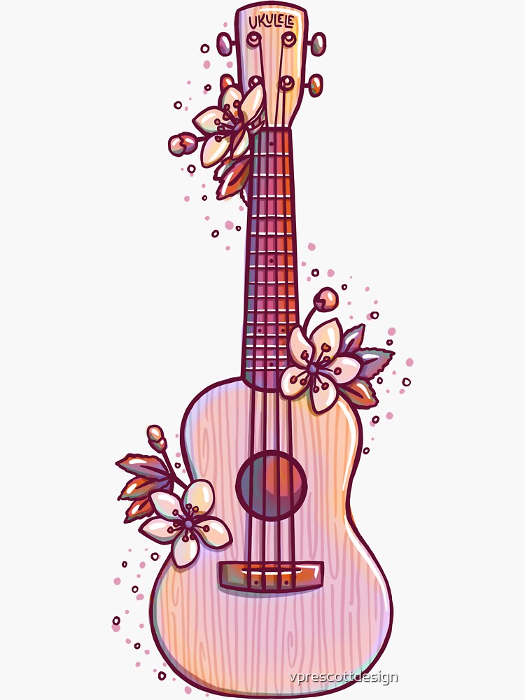 Pink and Cream Cherry Blossom Ukulele by vprescottdesign