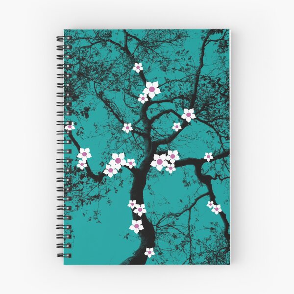 Item preview, White Cherry Blossoms on a Tree, Teal Asian Style Design, Nature Art designed and sold by ShaireProd.