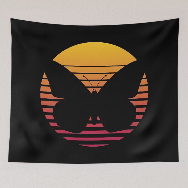 Item preview, Black Butterfly on Retro Sunset Background designed and sold by theblueofmyeye.