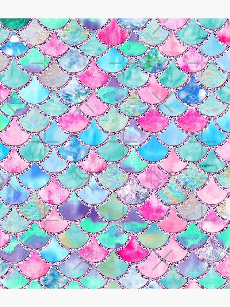 Disover Pink and Blue Watercolor Faux Glitter Mermaid Scales Backpack