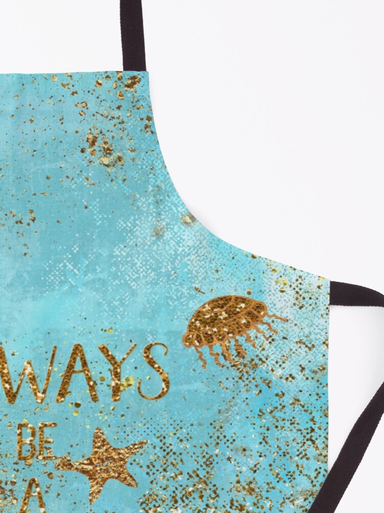 Alternate view of Always be a mermaid- Gold Glitter Mermaid and Typography on Sea Foam Apron