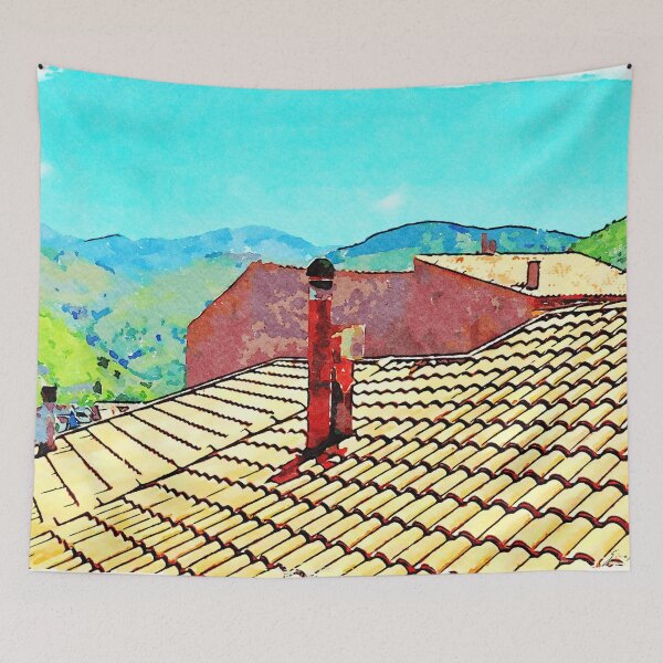 Item preview, Roof with red chimney and mountains designed and sold by Giuseppe Cocco.