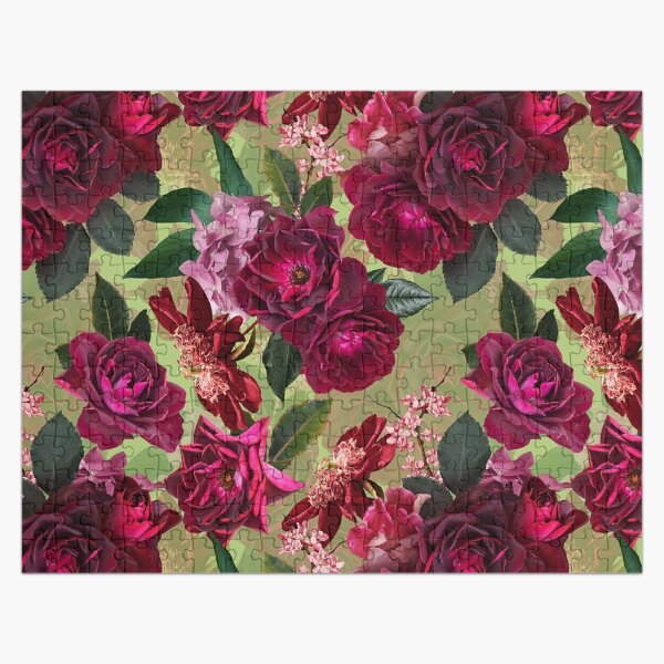 Antique Green Botanical Flower Rose Garden Jigsaw Puzzle