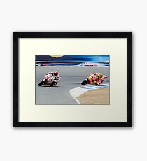Marco Simoncelli and Valentino Rossi at laguna seca 2011 Framed Print