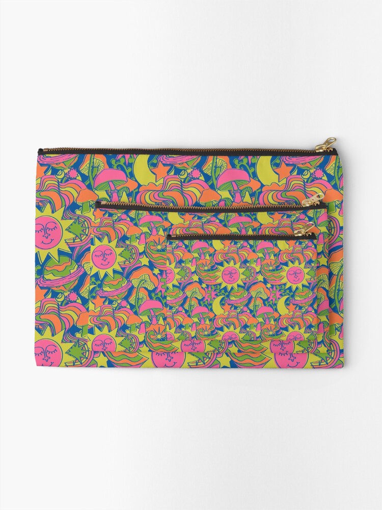 Alternate view of Psychedelic Daydream in Neon + Blue Zipper Pouch