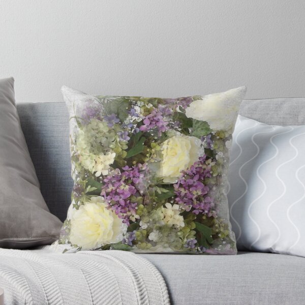 Item preview, All kinds of lovely- a watercolour floral bouquet of cream roses and purple flowers designed and sold by elaine hickling.