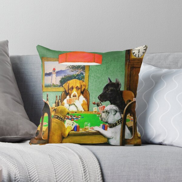 Dogs Playing Poker Cards Throw Pillow