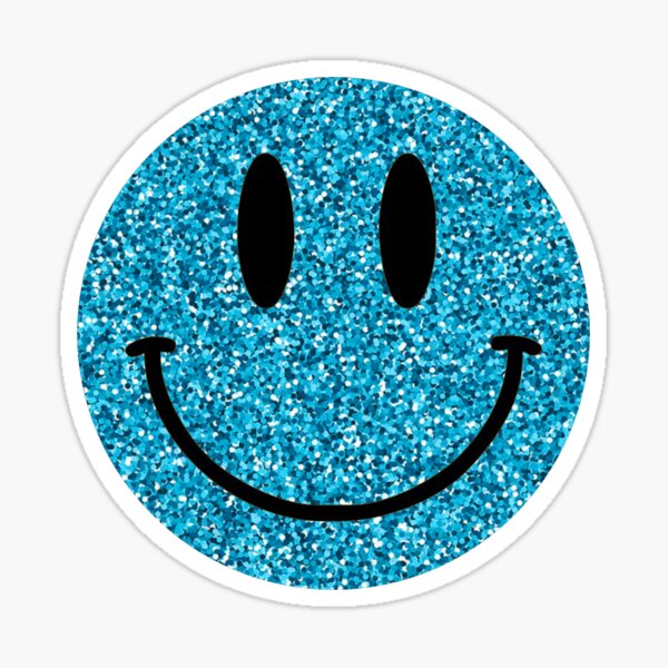 Blue Glitter Smiley Face Sticker For Sale By Flareapparel Redbubble