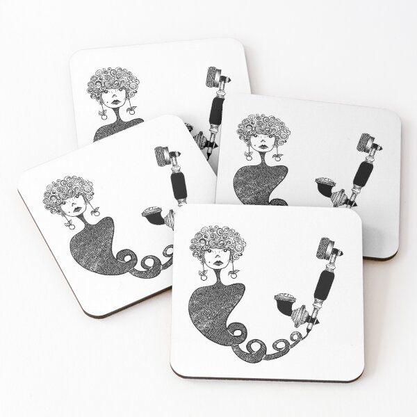 Item preview, black and white Girl on vintage phone with fruit earrings  designed and sold by emassketches.