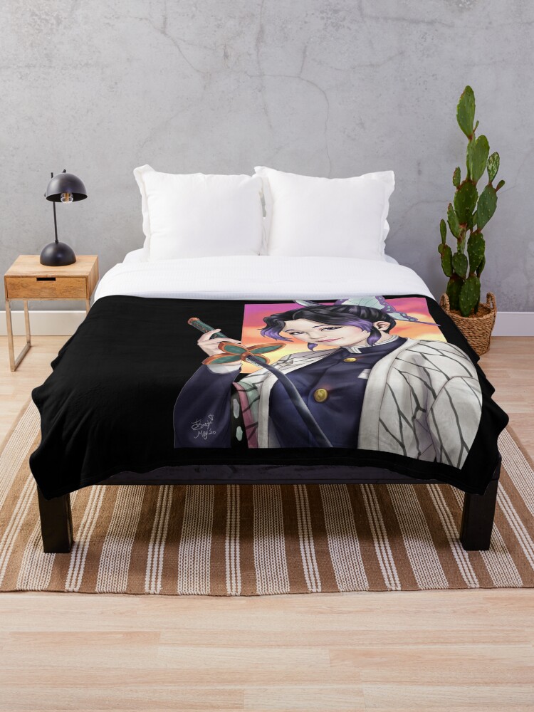 Shinobu Kocho Demon Slayer Kimetsu No Yaiba Anime Butterfly Fan Art Throw Blanket By Jovak Redbubble