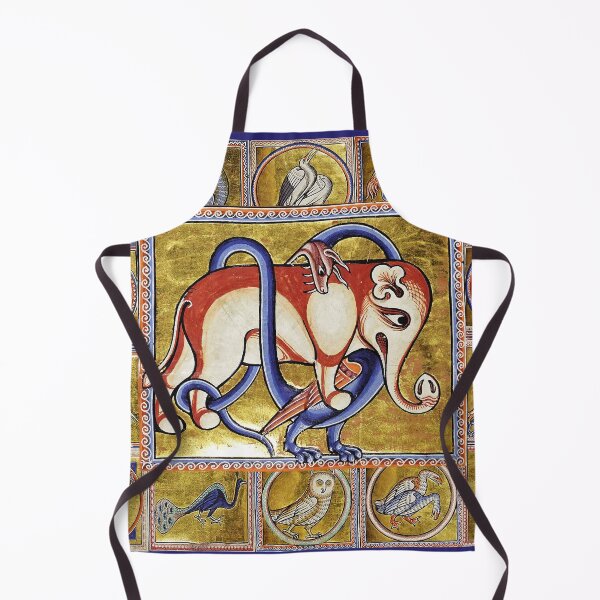 Item preview, MEDIEVAL BESTIARY COMBAT, DRAGON AND  ELEPHANT, FANTASTIC ANIMALS IN GOLD RED BLUE COLORS designed and sold by BulganLumini.