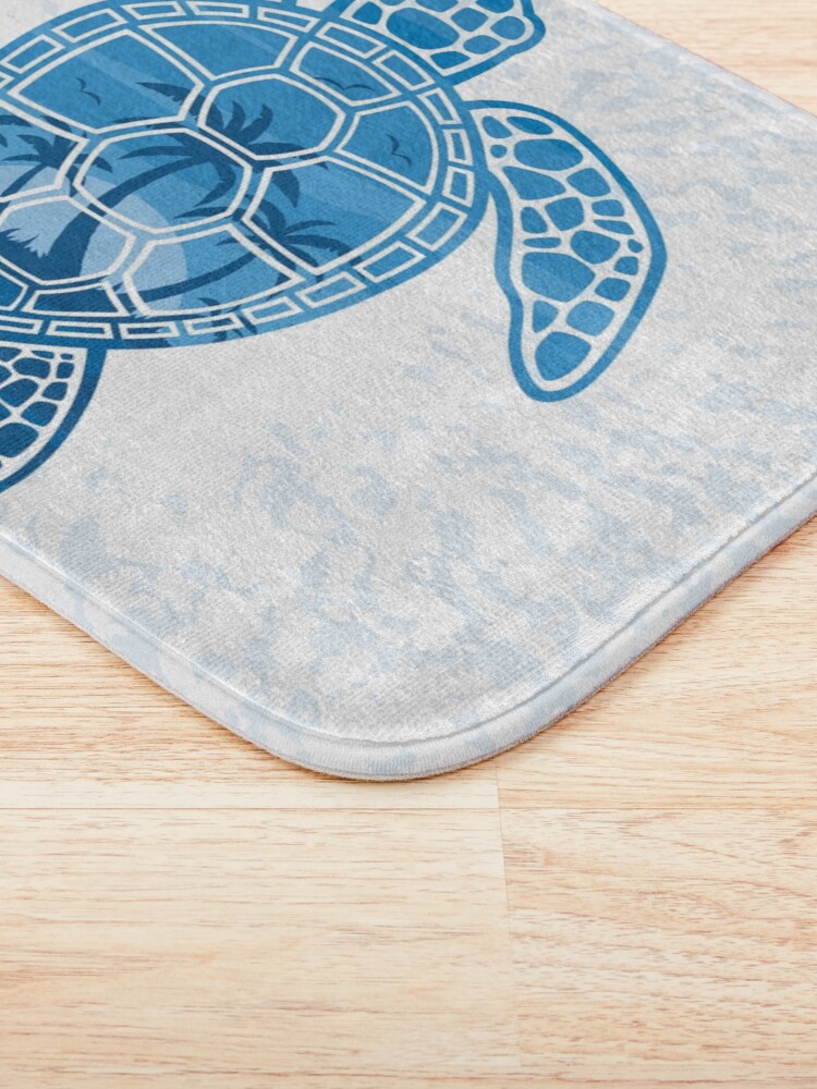 Alternate view of Tropical Island Sea Turtle Design in Blue Bath Mat