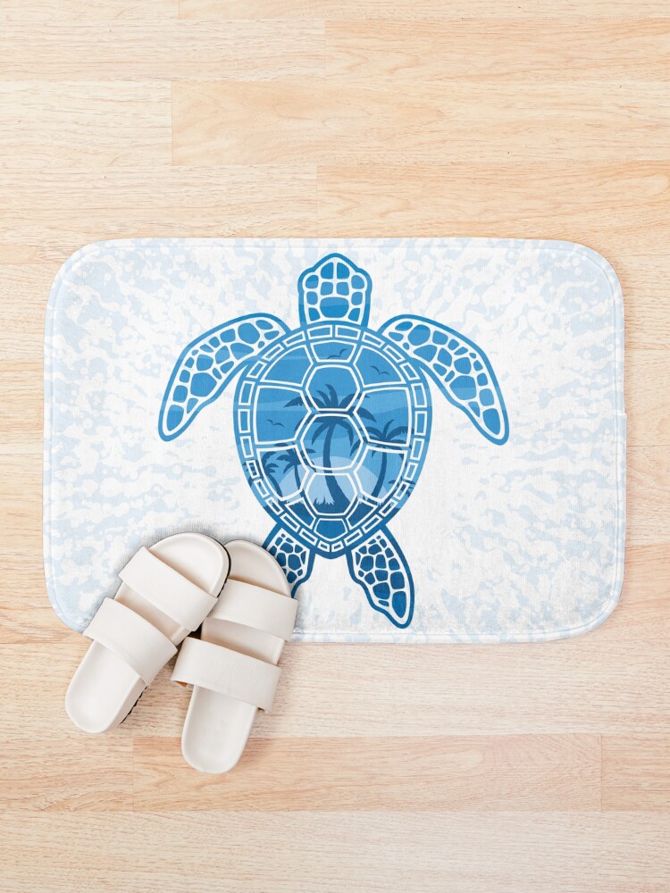 Alternate view of Tropical Island Sea Turtle Design in Blue Bath Mat