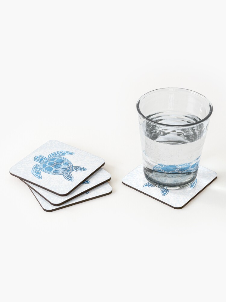 Alternate view of Tropical Island Sea Turtle Design in Blue Coasters (Set of 4)