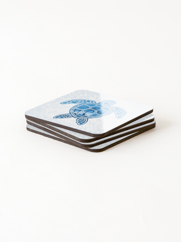 Alternate view of Tropical Island Sea Turtle Design in Blue Coasters (Set of 4)