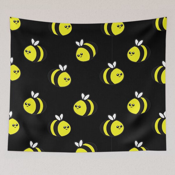 Item preview, Kawaii Bee Pattern on black designed and sold by Funful.