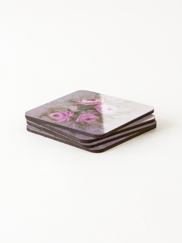 Thumbnail 4 of 5, Coasters (Set of 4), Pink Roses designed and sold by Slh69.