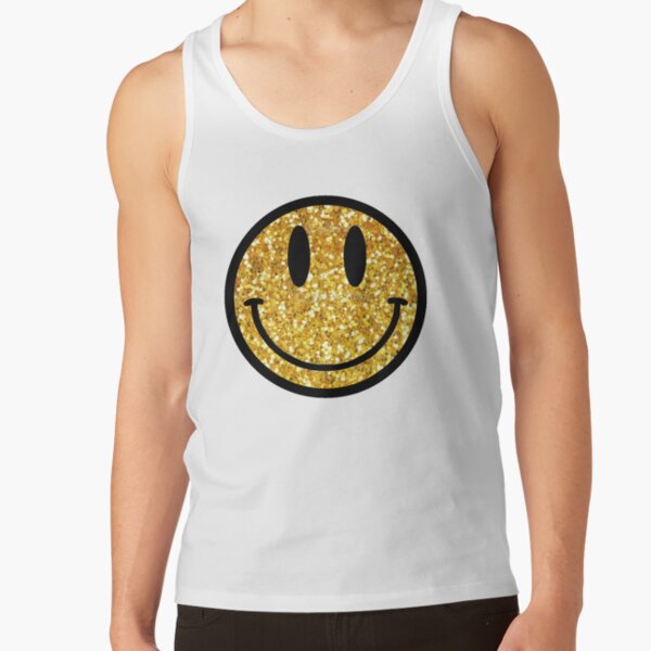 Gold Glitter Smiley Face Tank Top