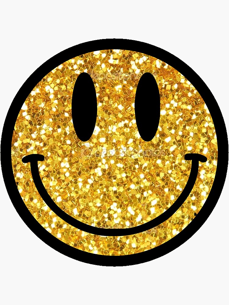 Gold Glitter Smiley Face Sticker By Flareapparel Redbubble