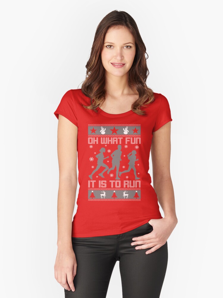 Thumbnail 1 of 3, Fitted Scoop T-Shirt, Fun To Run Ugly Christmas Tee designed and sold by EthosWear.
