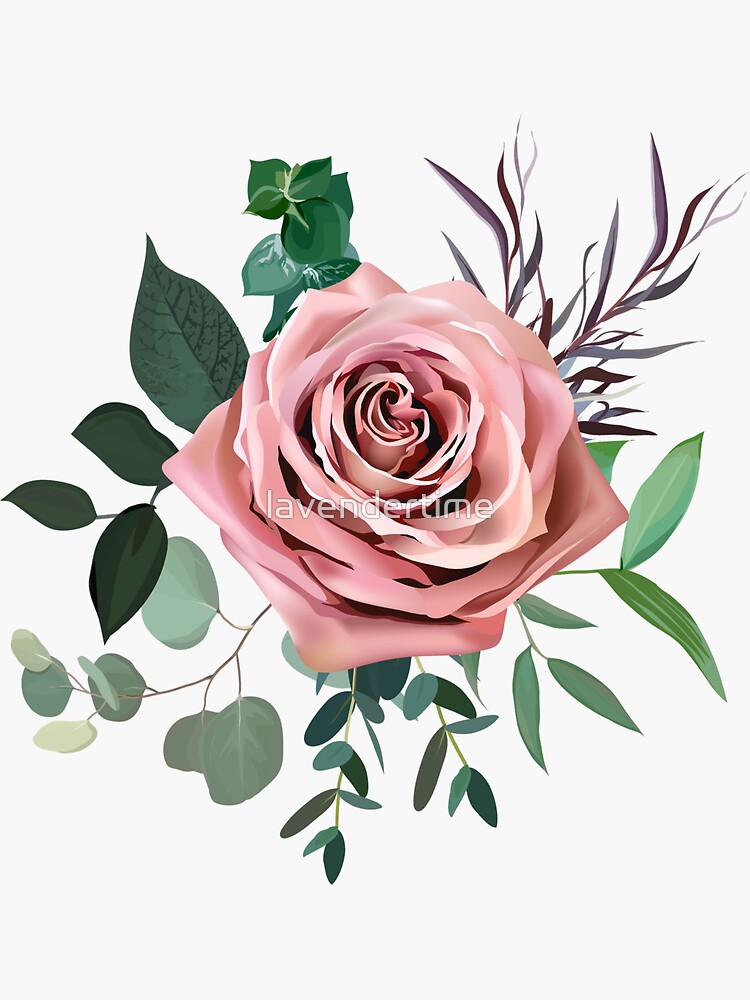 Dusty pink blush, white and creamy rose flowers vector design wedding  bouquets | Sticker