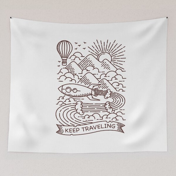 Item preview, Rocket travel line illustration designed and sold by teenlabel.