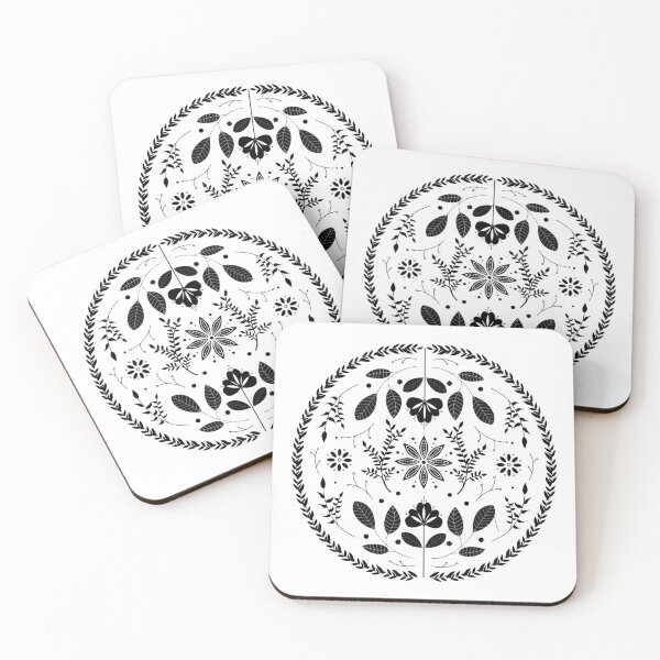 Item preview, Floral black and white modern folk art designed and sold by LaurenHWyatt.