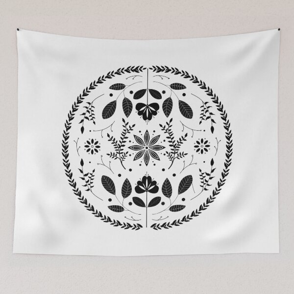 Item preview, Floral black and white modern folk art designed and sold by LaurenHWyatt.