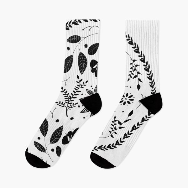 Item preview, Floral black and white modern folk art designed and sold by LaurenHWyatt.