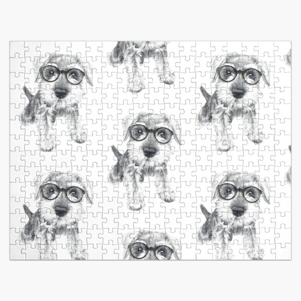 "Nerdy Schnozz the Schnauzer" Jigsaw Puzzle by beththompsonart Redbubble